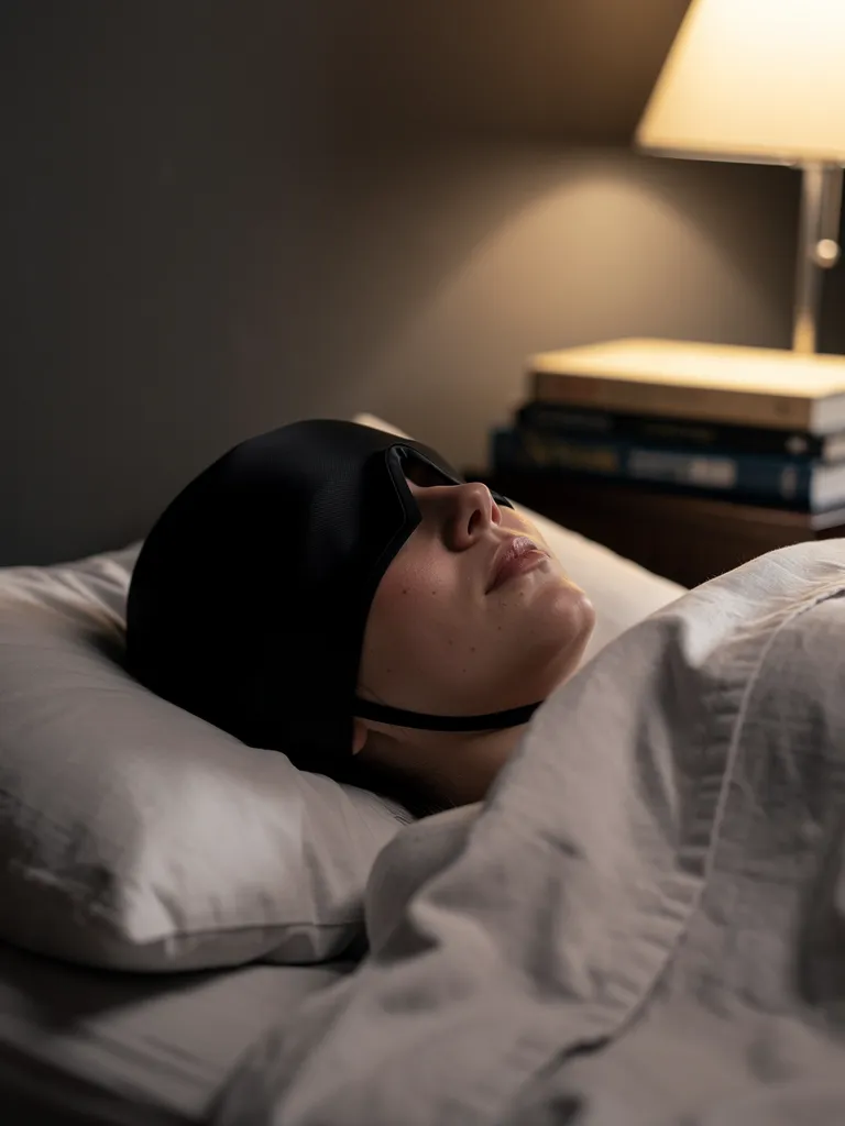 Woman resting in bed wearing the Solni migraine and tension cap